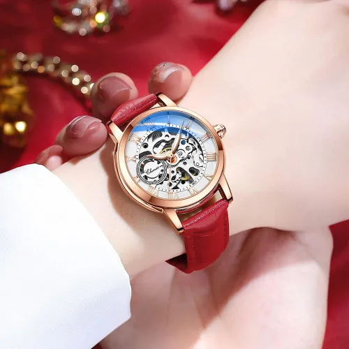 Vista 4 de Reginald Reloj mecánico para mujer, en forma de corazón, movimiento mecánico de oro, reloj mecánico automático para mujer, Negro -, Moda casual