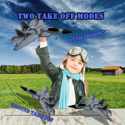 Vista 4 de Foam F-22 RC 2 CH Control remoto Fighter Jet Avión Juguete para adultos, niños y niños, principiantes, fácil listo para volar (camuflaje)