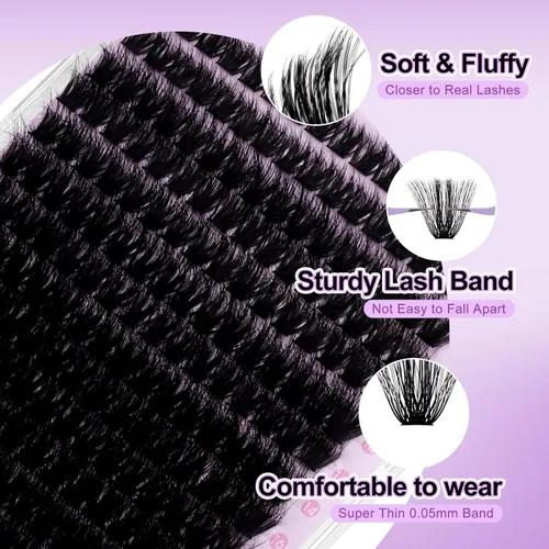 Vista 3 de WENDY LASHES Extensiones de pestañas onduladas con efecto 3D, extensiones de pestañas de volumen 100D de 0.394-0.709 in