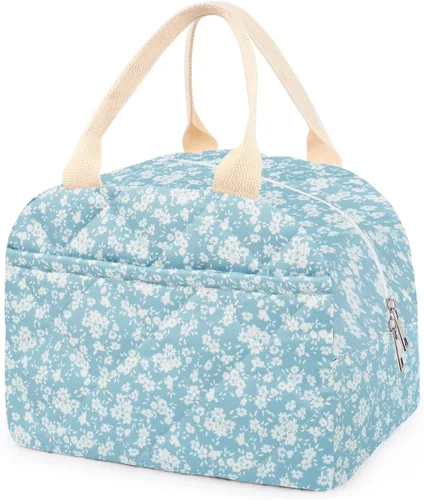 Vista 15 de Lonchera acolchada de algodón aislada, bonita bolsa acolchada con estampado floral, reutilizable, aislada, coqueta, de gran capacidad, hielera