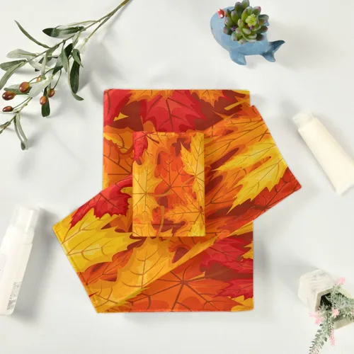 Vista 6 de Juego de toallas de baño de hojas de arce otoñal, ultra suaves, de secado rápido, absorbentes, juego de toallas de baño para ducha, toallas de mano