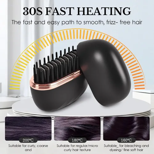 Vista 4 de Mini alisador de pelo, cepillo portátil inalámbrico recargable, control de 3 temperaturas para mujeres, herramienta de peinado compacta y apta