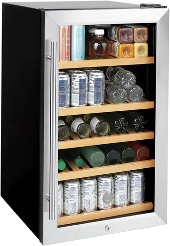 Vista 3 de GE Enfriador de vino y refrigerador de bebidas Mini refrigerador con cerradura y llave incluidas Completo con estantería de roble, exterior