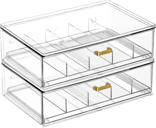 Vista 8 de LALOBLUE Clear Acrylic Sunglasses Organizer, Stackable Eyeglass Storage Case with Gold Handles, Glasses Display Holder