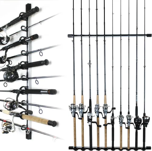 Vista 9 de Rush Creek Creations Fishing Rod Holder, Garage Organization and Wall Storage, for Reels, Gear and Accessories (Vertical/Horizontal Rack)