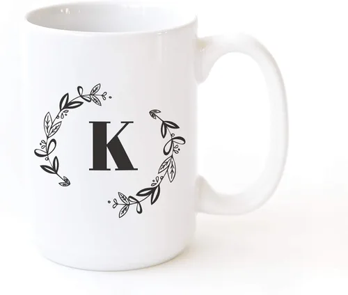 Vista 11 de The Cotton & Canvas Co. Botánico personalizado monograma inicial letra A taza de café porcelana cerámica taza de café para ella, para él