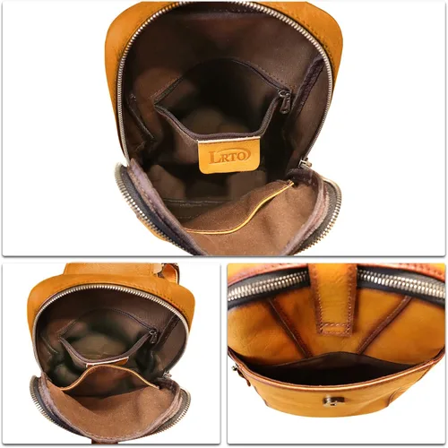 Vista 7 de LRTO Bolso de cuero genuino para hombres y mujeres, mochila bandolera de cuero real, bolso cruzado de hombro a la moda
