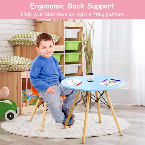 Vista 4 de Costzon Juego de mesa y silla para niños, 5 piezas de escritorio para niños de estilo moderno de mediados de siglo con patas de madera, marco