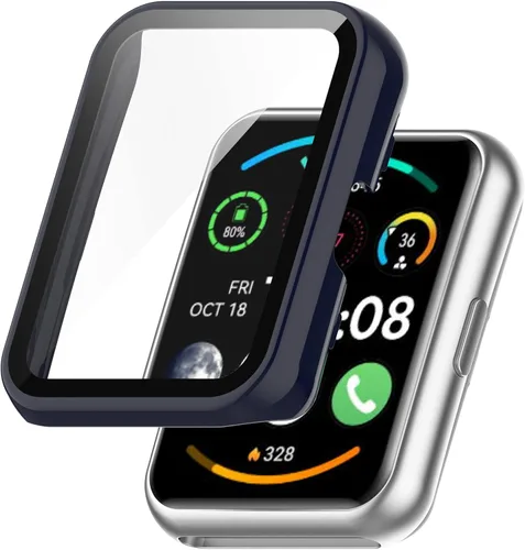 Vista 6 de FitTurn Compatible con Huawei Watch FIT 2 Funda protectora de pantalla PC + película templada resistente a los arañazos Funda protectora para Huawei