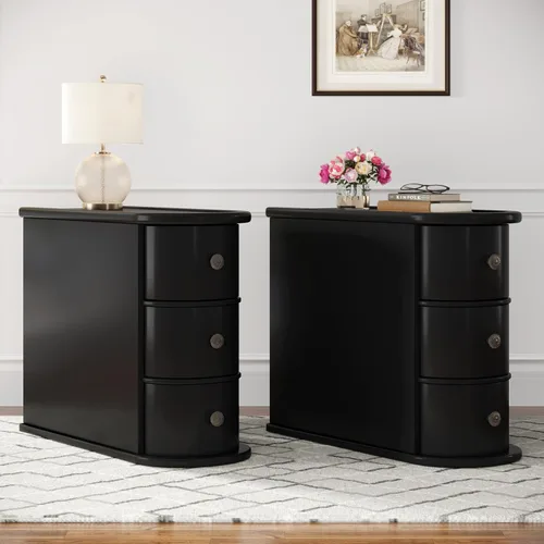 Vista 15 de Mesa auxiliar de madera con 2 cajones, no requiere montaje, mesa auxiliar estrecha para sofá para sala de estar, mesita de noche delgada vintage
