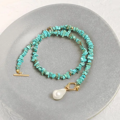Vista 7 de Collar de eslabones de cadena de oro de 18 quilates para mujer, collar con colgante de perla barrocobrújula