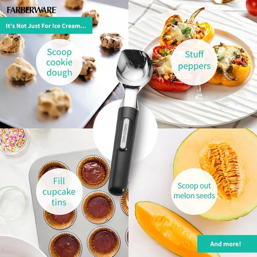 Vista 6 de Cuchara de helado profesional Farberware con mango cómodo, resistente, cuchara de grado profesional, cuchara de forma perfecta, ideal para cucharas