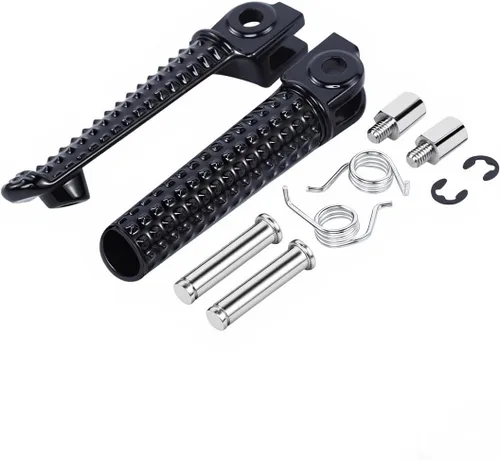 Vista 2 de Estriberas delanteras compatibles con Yamaha YZF R1 R6 R6S, reposapiés de motocicleta de aluminio negro con textura de alto agarre, pedales