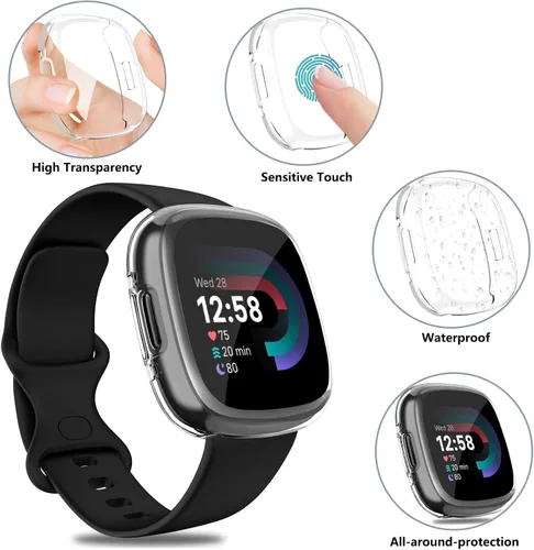 Vista 5 de [Paquete de 4] Funda protectora de pantalla compatible con Fitbit Sense 2 / Fitbit Versa 4, funda protectora completa de ajuste delgado, a prueba