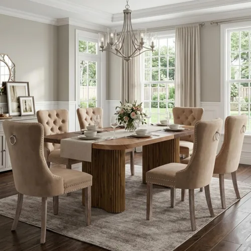 Vista 45 de Mesa de comedor extra larga de 78.7 pulgadas para 6-10 personas, mesa de cocina moderna con bases estriadas, mesa de comedor rectangular de granja