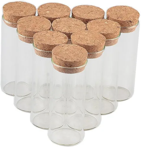 Vista 4 de Tubo de vidrio de 0.7 fl oz con corcho de madera, vial de vidrio transparente de 20 cc, frasco, botellas de tubo de corcho, 12