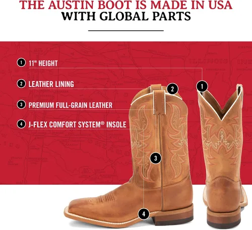 Vista 3 de Justin Botas para hombre Bent Rail de 11 pulgadas con punta cuadrada
