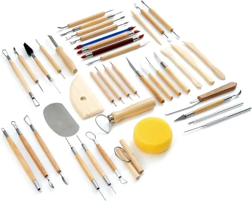 Vista 2 de TEMONTIAN Kit de herramientas de cerámica, herramientas de escultura de arcilla, 43 herramientas de rueda de cerámica de doble cara para adultos
