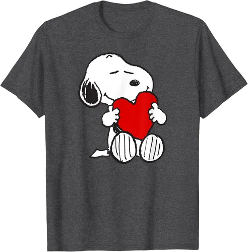 Vista 37 de Peanuts Camiseta de San Valentín Snoopy Hugging Heart, Negro