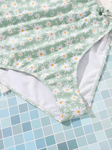 Vista 4 de SHENHE Traje de baño de una pieza con estampado floral y volantes para niña