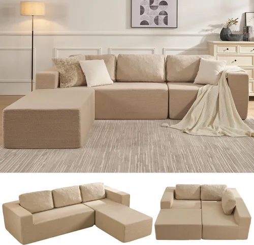 Vista 57 de Furnify Sofá modular tapizado de espuma de 30", Sofá de piso tapizado con almohada, Silla puf para dormitorio y sala de estar, No requiere