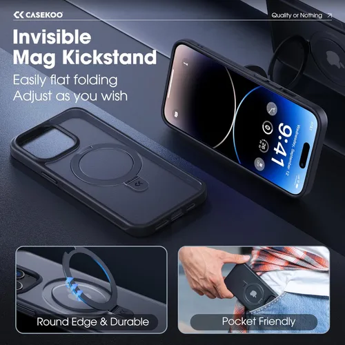 Vista 3 de CASEKOO - Funda diseñada para iPhone 14 Pro con soporte magnético invisible [protección contra caídas de grado militar] [compatible con MagSafe]