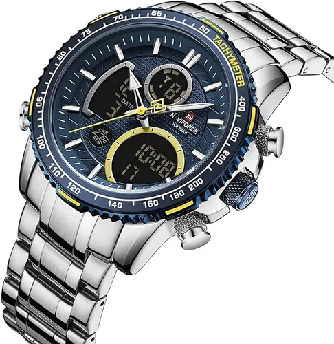 Vista 2 de NAVIFORCE Reloj analógico digital para hombre cronógrafo resistente al agua deportivo relojes de cuarzo de negocios moda de acero inoxidable Militar