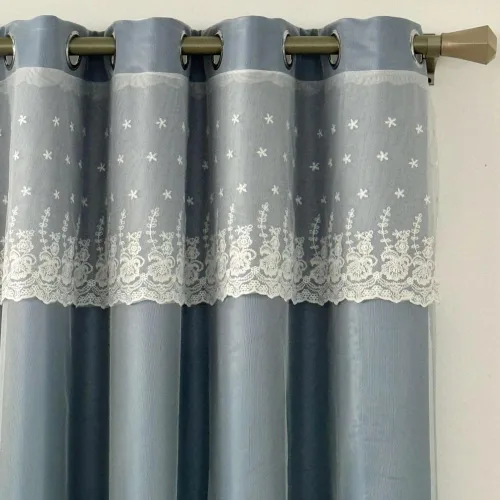 Vista 7 de Amidoudou 1 par de cortinas geométricas de doble capa para sala de estar, cortinas bordadas con patrón de diamante degradado para dormitorio