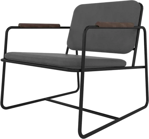 Vista 4 de Manhattan Comfort Whythe - Silla de piel sintética 2.0 con diseño de brazo de madera maciza, color negro