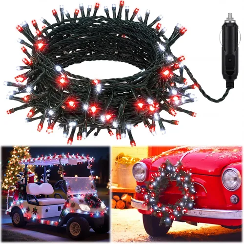 Vista 17 de Aurelema Guirnalda de luces LED de Navidad de 12 V, 33 pies, 100 luces LED para coche, decoraciones para carrito de golf, cadena de luz amarilla