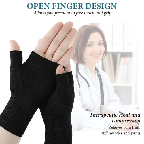Vista 4 de Geyoga 4 fundas de soporte de muñeca para hombres y mujeres, uso diario, muñequera de compresión, túnel carpiano para aliviar el dolor de mano, Negro
