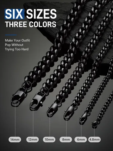 Vista 3 de ChainsPro Stainless Steel Mens Cuban Link Chains, Hip Hop Miami Necklace Negro