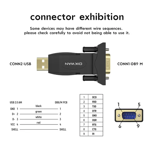 Vista 4 de Adaptador USB a RS232 con chipset FTDI, USB a RS232 macho DB9 convertidor serie para caja registradora, módem, escáner, maquinaria industrial, CNC