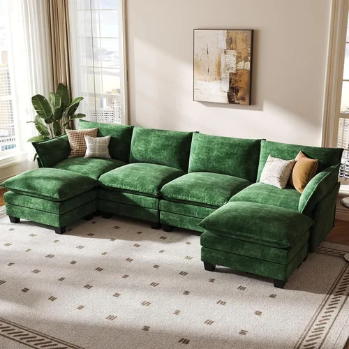 Vista 36 de KKL Sofá Cama Seccional Modular, Sofá Cama Convertible Seccional en Forma de L de 4 Plazas con Otomana, Sofá Nube de Chenilla Seccional para Sala