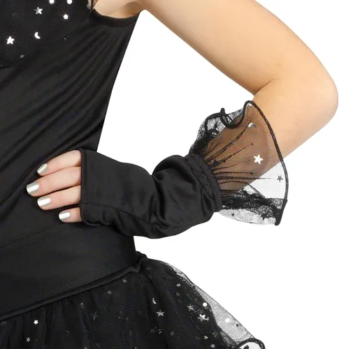 Vista 6 de Disfraz infantil de bruja con brillantina, M, Negro