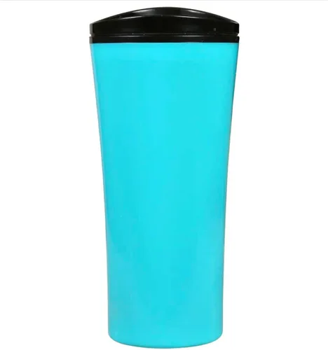 Vista 2 de 2 tazas de viaje de plástico con tapa abatible (turquesa)