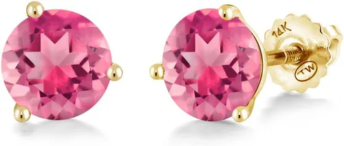 Vista 35 de Gem Stone King Aretes de Martini de oro amarillo de 14 quilates Aretes de tuerca de 3 puntas para mujeres y hombres Redondos de 0.236 pulgadas