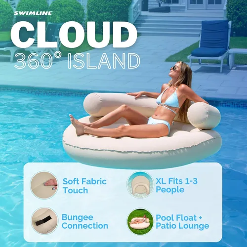 Vista 3 de SWIMLINE Original Cloud Chaise 360 - Tumbona flotante para piscina y lago, balsa circular para adultos y niños, respaldo W Cómoda textura