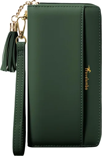 Vista 19 de Carteras con borla Travelambo para mujer, plegable, pulsera, cartera larga negro (A01 Black)