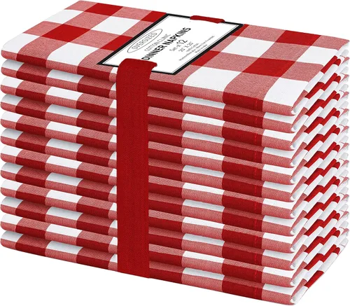 Vista 22 de Cotton Clinic Servilletas de tela 100% algodón, grandes, 20 x 20 pulgadas, juego de 4 servilletas de mesa a cuadros a cuadros – Servilletas de mesa