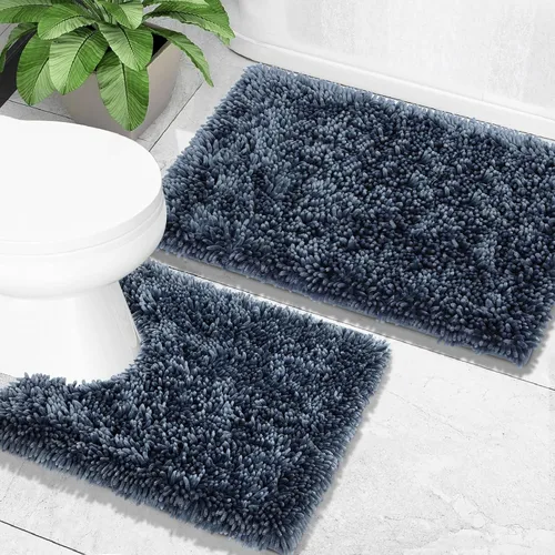 Vista 17 de Yimobra Juego de 2 alfombras de baño, alfombra de baño suave y absorbente y alfombra de inodoro en forma de U con respaldo antideslizante, alfombras