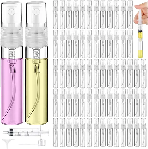 Vista 10 de 60 mini botellas de atomizador, botella de plástico transparente portátil, atomizador de perfume recargable de niebla fina vacía, recipientes