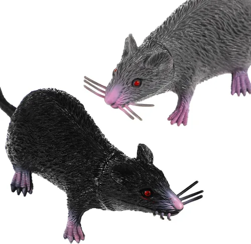 Vista 7 de Toddmomy 2 piezas de juguetes realistas de ratas falsas, figuras de ratones espeluznantes realistas, ratón de plástico terrorista realista