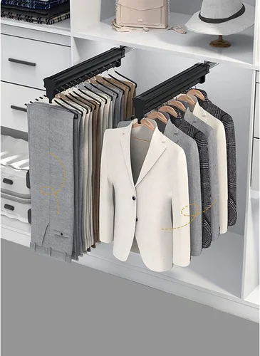 Vista 4 de Barra extensible para ropa con pista deslizante, barra de valet extraíble ajustable de 10.2-2.4 in, barra de perchero para ropa, soporte de carga