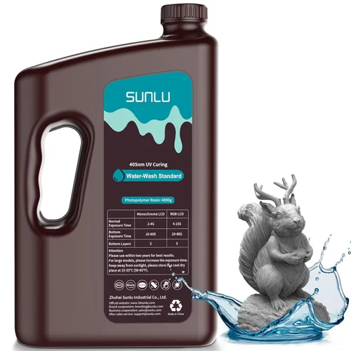 Vista 17 de SUNLU - Resina lavable al agua de 1000 g, resina de impresora 3D de curado rápido para impresoras 3D de resina LCD DLP SLA, resina de fotopolímero