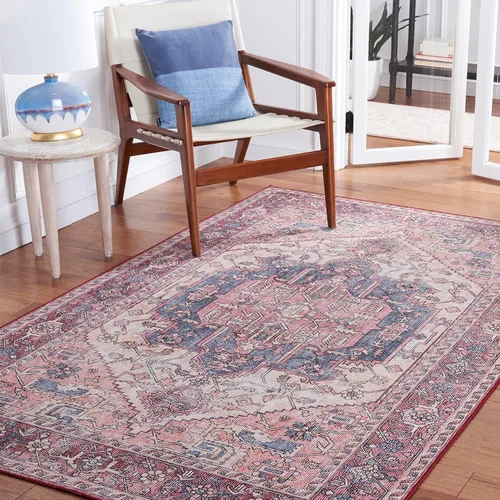 Vista 8 de SAFAVIEH Tucson Collection - Alfombra lavable de 2 pies 6 x 8 pies, color beige y rosa, antideslizante, ideal para zonas de alto tráfico en sala