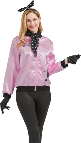 Vista 5 de Chaqueta rosa de los años 50 para mujer, disfraz de grasa para mujeres y niñas, disfraces de los años 50 para mujeres, disfraz de caniche
