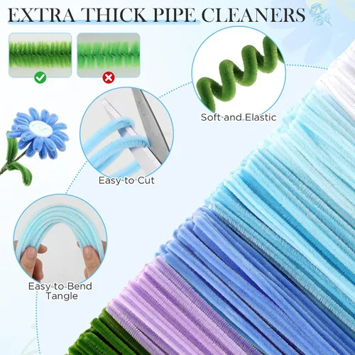 Vista 5 de Limpiador de tuberías Flores, 540 piezas de limpiadores de pipas Kit de 4. Azul