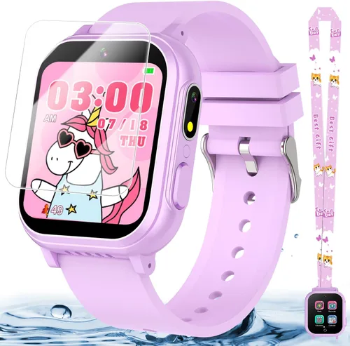 Vista 9 de Reloj inteligente impermeable para niños con 32 juegos, cámara dual, video, seguimiento de hábitos, reproductor de música, podómetro, protectores