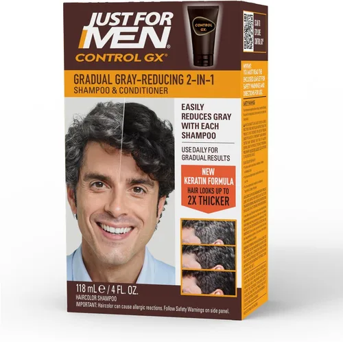 Vista 9 de Just for Men Control GX Champú y Acondicionador Reductor de Canas 2 en 1, Color Gradual del Cabello con Queratina para un Cabello más Fuerte, Grueso